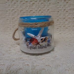 Beachy candle  Topsail Island, NC  Patricia ( both names can be peeled off)